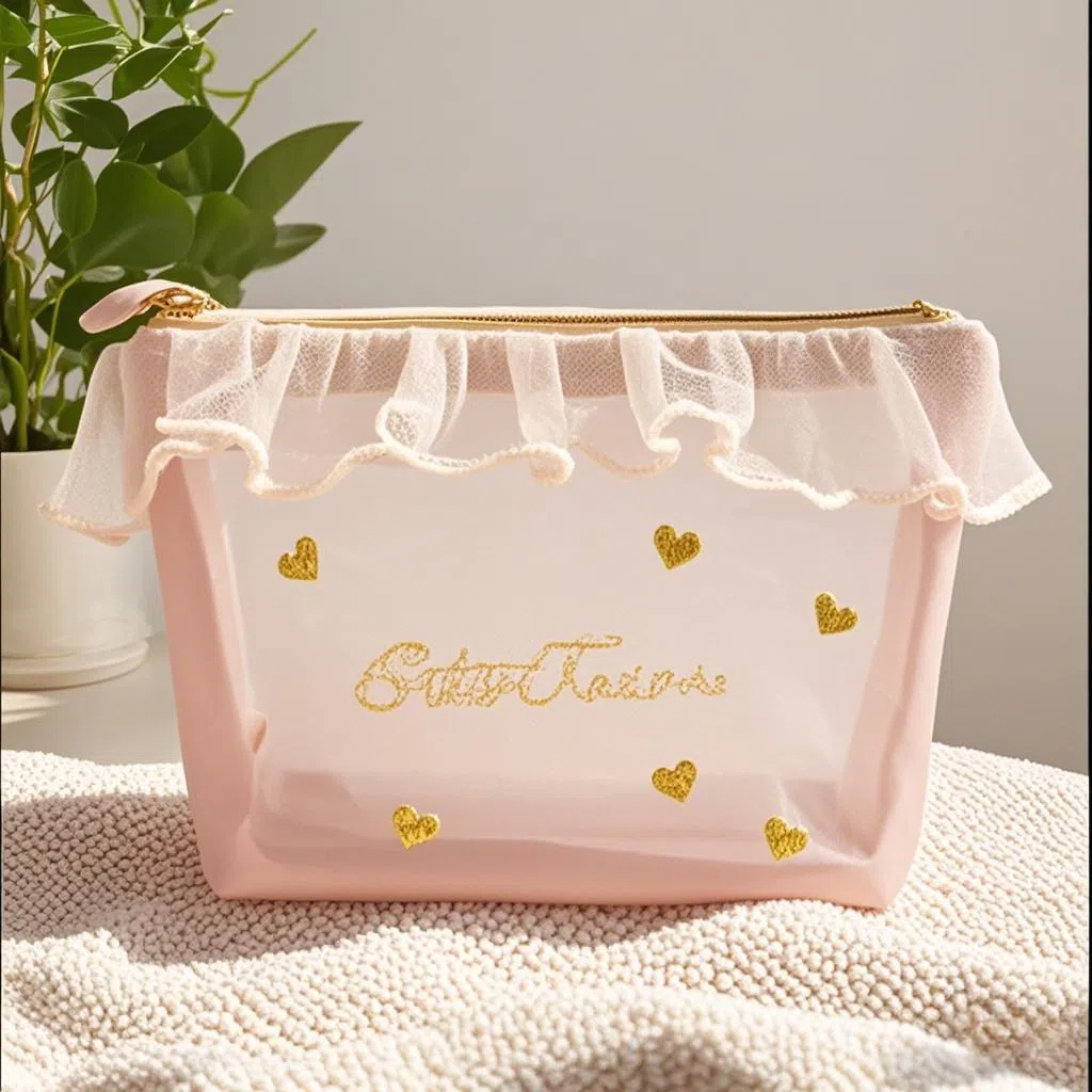 Lace-edged Mesh Cosmetic Bag
