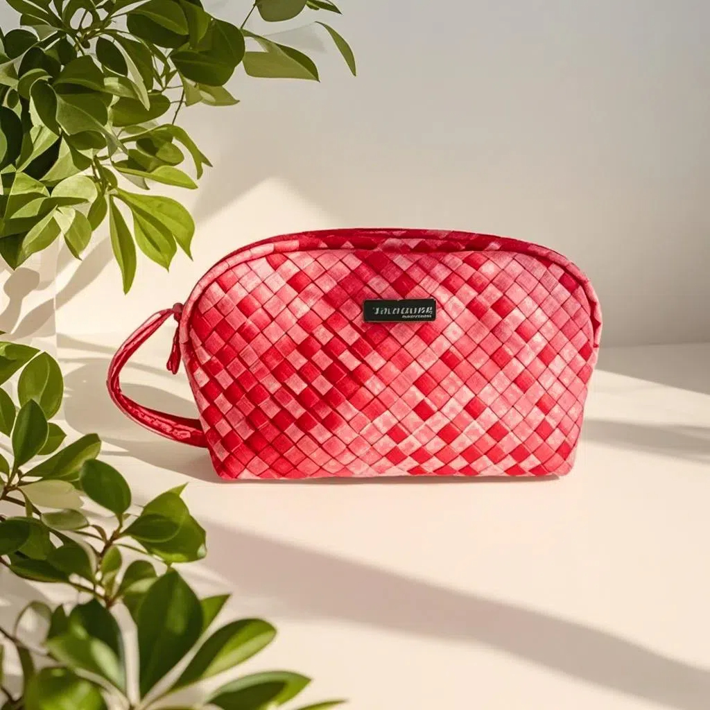 Knit PU Leather Cosmetic Bag